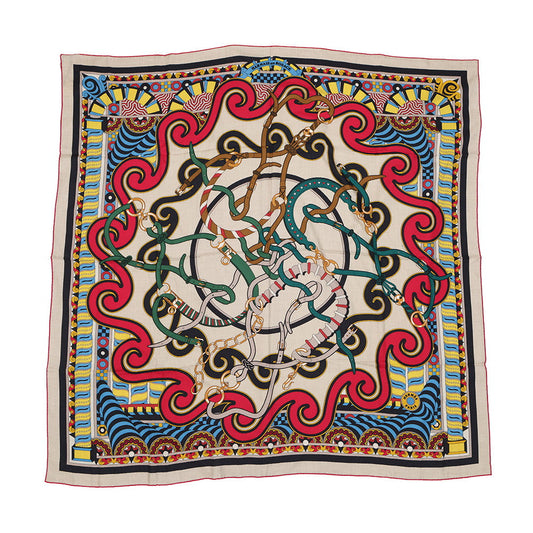 HERMES Carre Gean Harnais Rose Window Size 140 Natural/Rose Fuchsia Cashmere70% Silk30%
