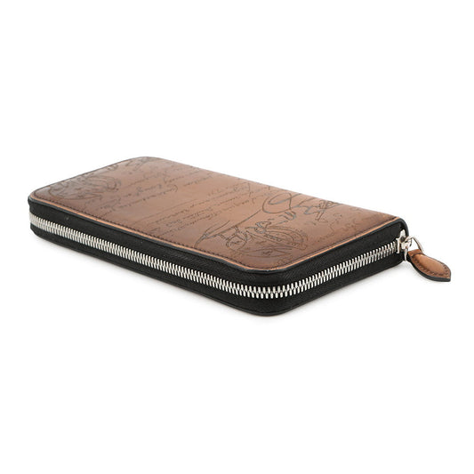 Berluti Calligraphy Zip Around Long Wallet Brown Leather