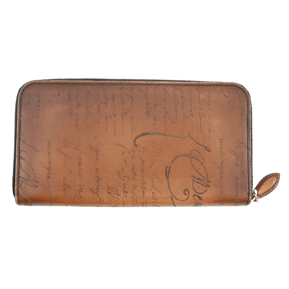 Berluti Calligraphy Zip Around Long Wallet Brown Leather