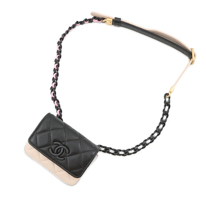 CHANEL Matelasse Chain belt bag Black/Beige/Silver Lambskin Size Mini