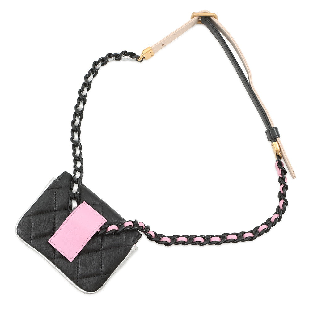 CHANEL Matelasse Chain belt bag Black/Beige/Silver Lambskin Size Mini