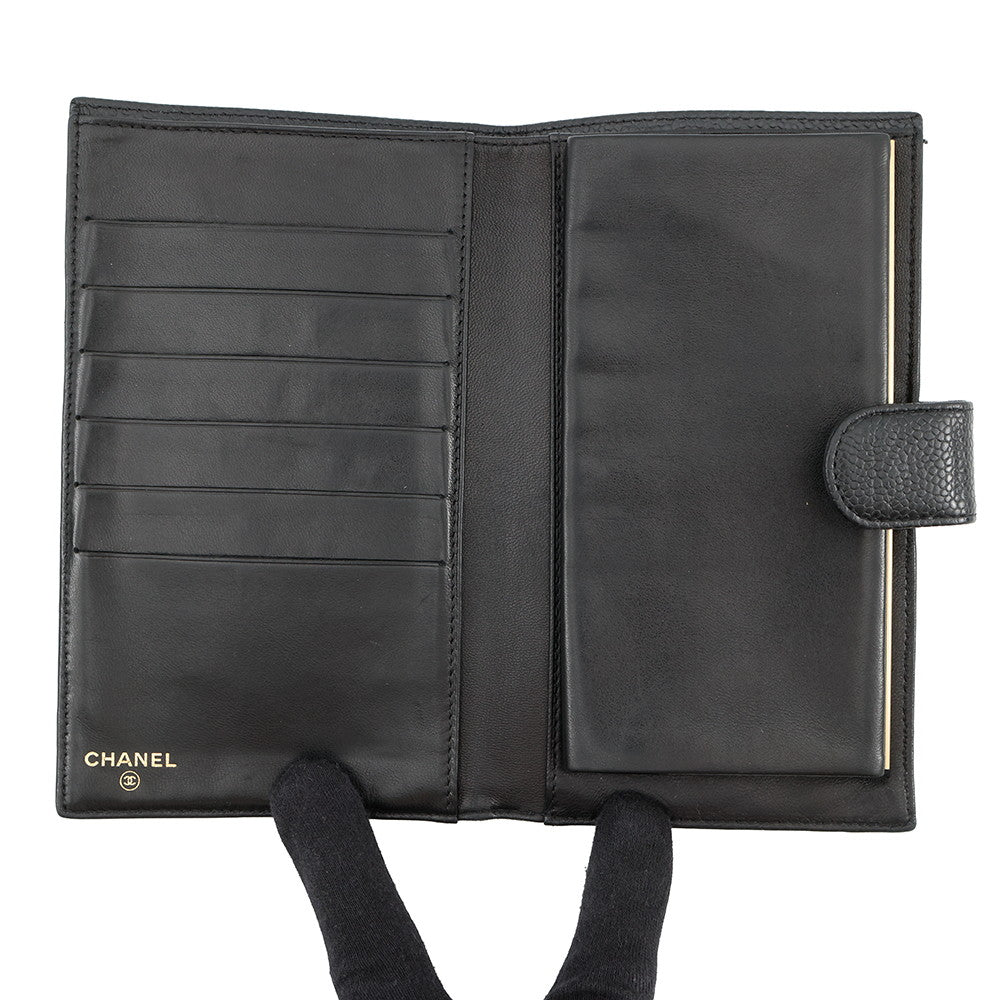 CHANEL CC Logo Kiss Lock Long Wallet Black Caviar Leather