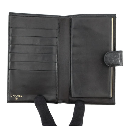 CHANEL CC Logo Kiss Lock Long Wallet Black Caviar Leather