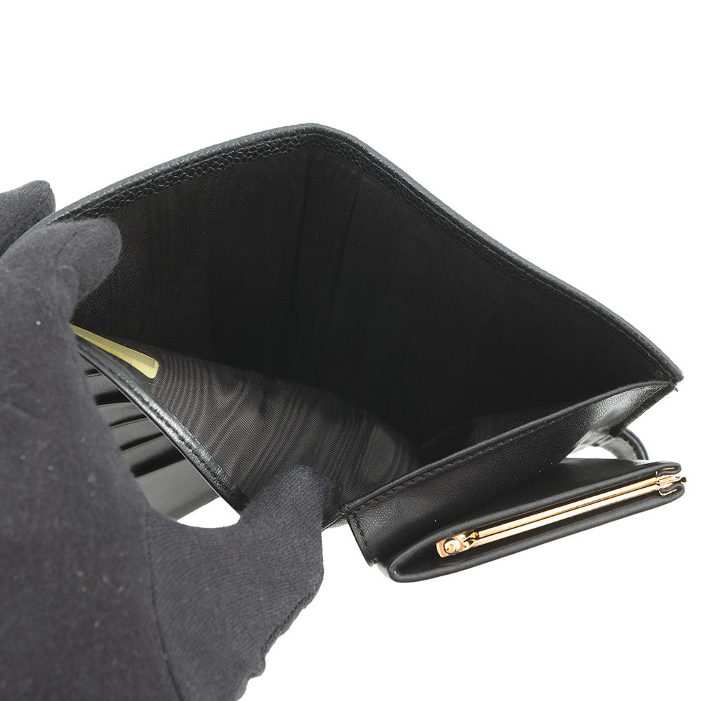 CHANEL CC Logo Kiss Lock Long Wallet Black Caviar Leather