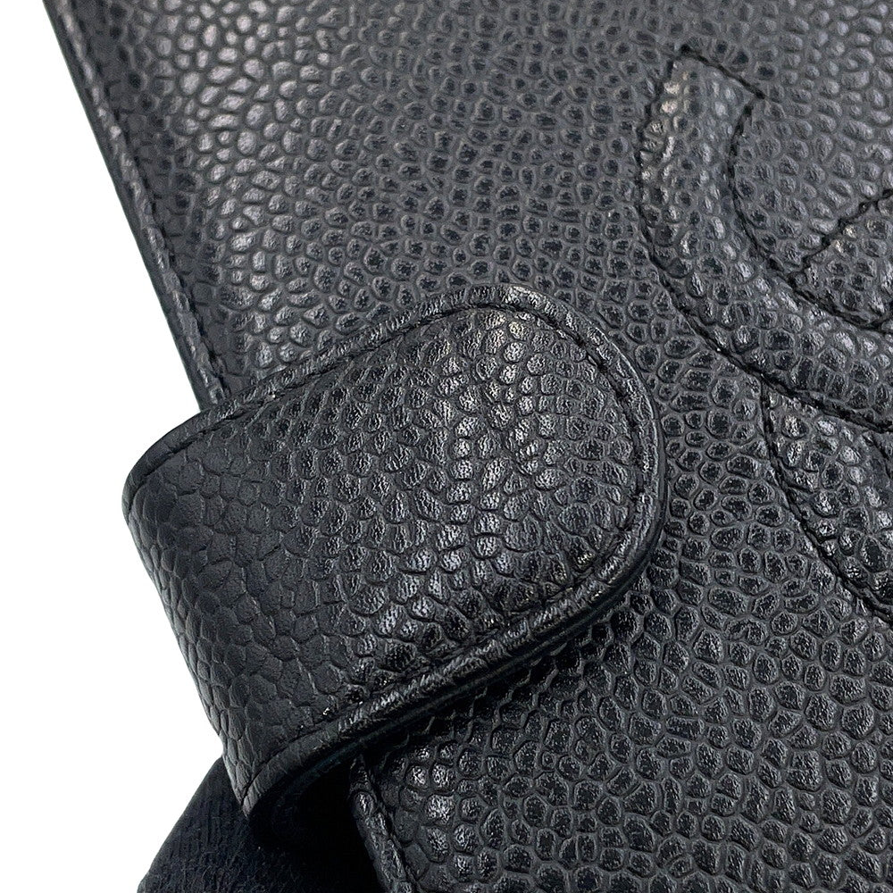 CHANEL CC Logo Kiss Lock Long Wallet Black Caviar Leather