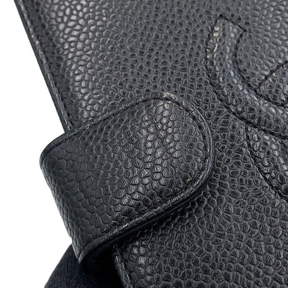 CHANEL CC Logo Kiss Lock Long Wallet Black Caviar Leather