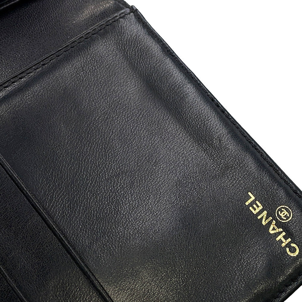 CHANEL CC Logo Kiss Lock Long Wallet Black Caviar Leather