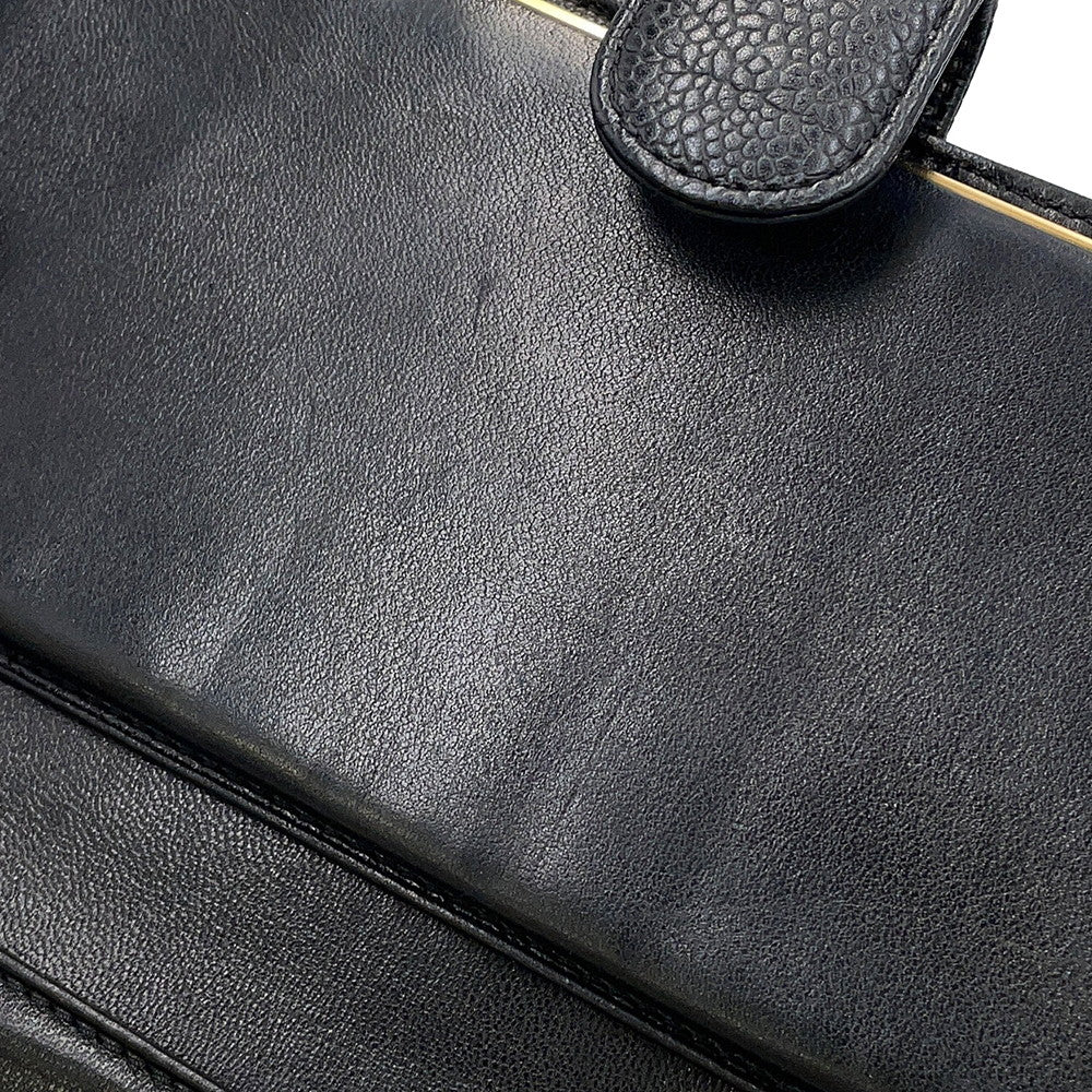 CHANEL CC Logo Kiss Lock Long Wallet Black Caviar Leather
