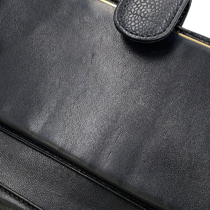 CHANEL CC Logo Kiss Lock Long Wallet Black Caviar Leather