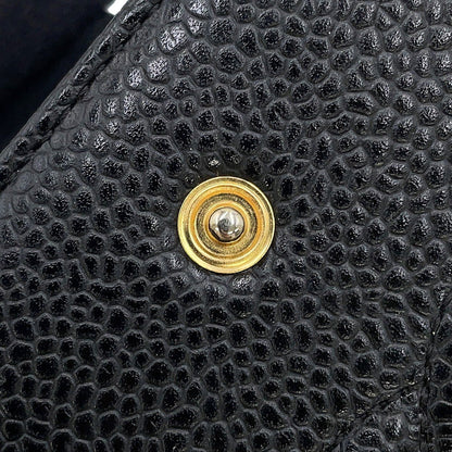 CHANEL CC Logo Kiss Lock Long Wallet Black Caviar Leather