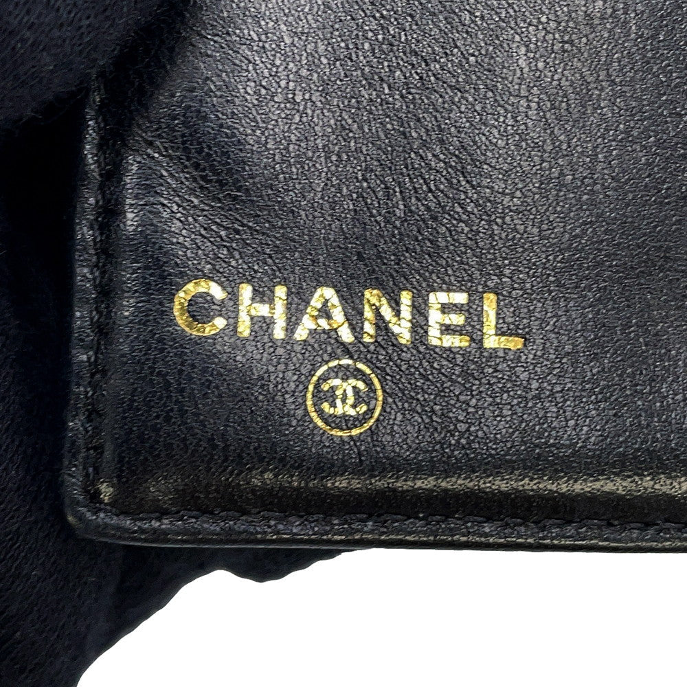CHANEL CC Logo Kiss Lock Long Wallet Black Caviar Leather