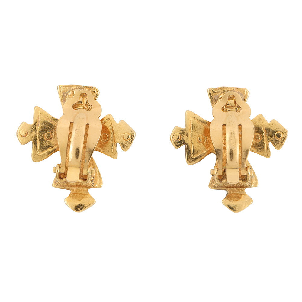 CHANEL CC Logo Cloth Earring Gold Metal
