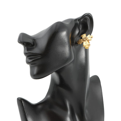 CHANEL CC Logo Cloth Earring Gold Metal