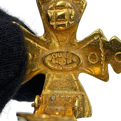 CHANEL CC Logo Cloth Earring Gold Metal