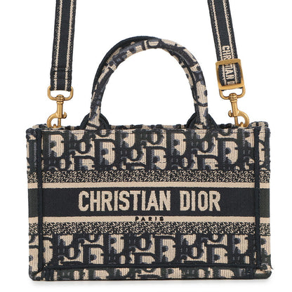 Dior Book Tote Oblique Embroidery Navy/BeigeS5573CRIW Canvas Size Mini