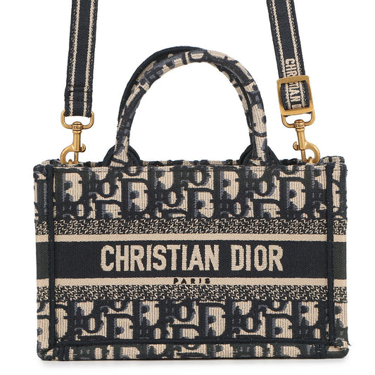 Dior Book Tote Oblique Embroidery Navy/BeigeS5573CRIW Canvas Size Mini