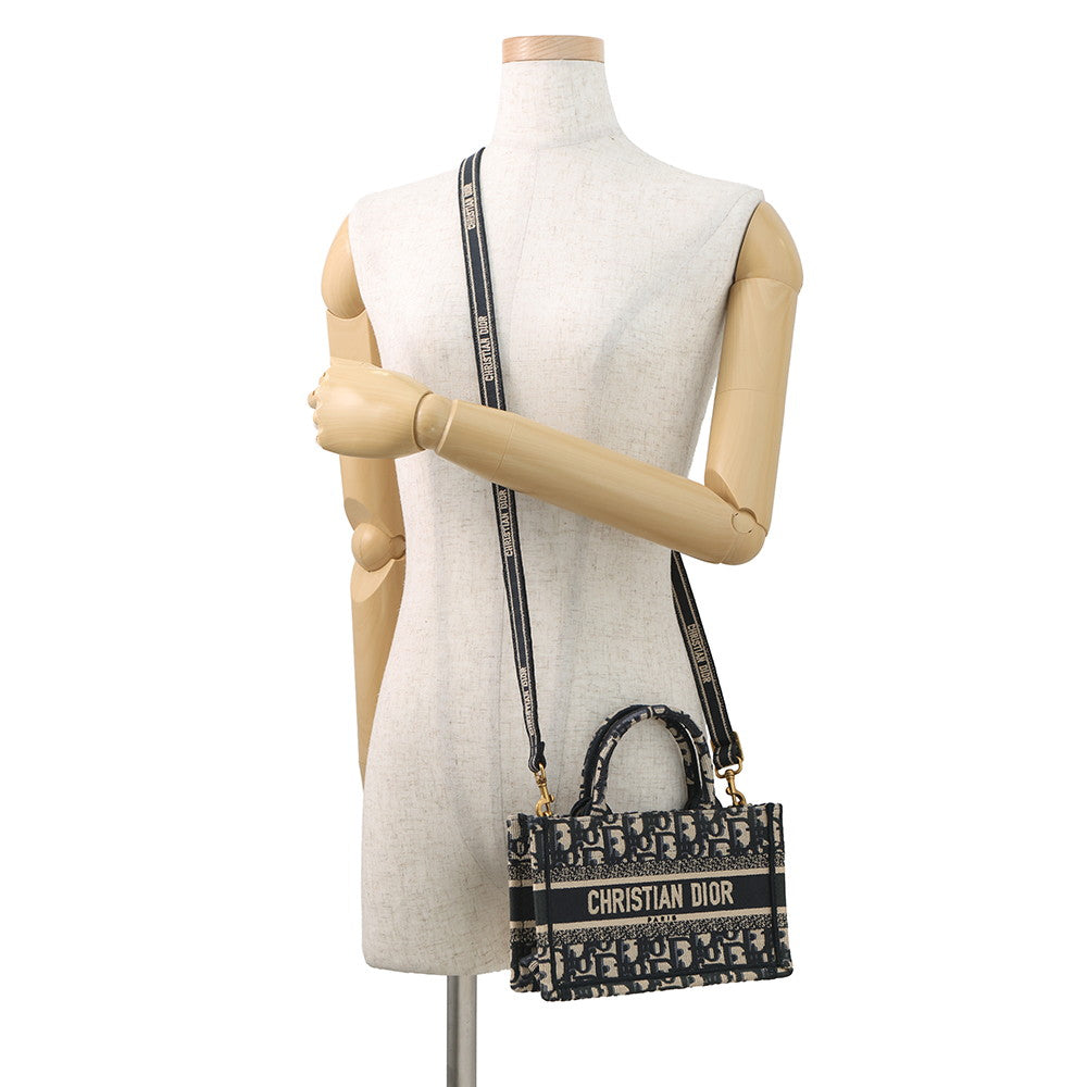 Dior Book Tote Oblique Embroidery Navy/BeigeS5573CRIW Canvas Size Mini