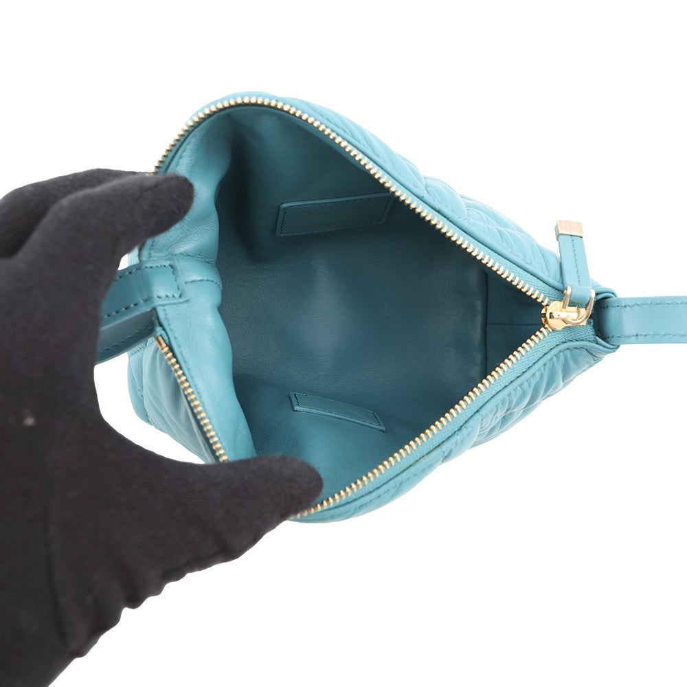 Dior Macrocannage Nomade Pouch BlueS5553OMIG Lamb Leather Size Small