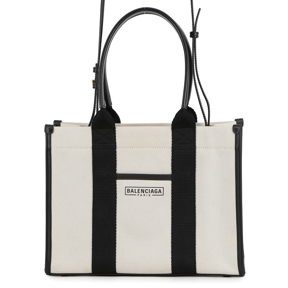 BALENCIAGA Hardware Tote Bag White/Black671402 Canvas Leather Size S