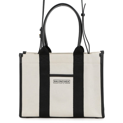 BALENCIAGA Hardware Tote Bag White/Black671402 Canvas Leather Size S