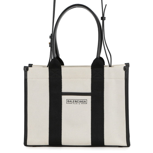 BALENCIAGA Hardware Tote Bag White/Black671402 Canvas Leather Size S