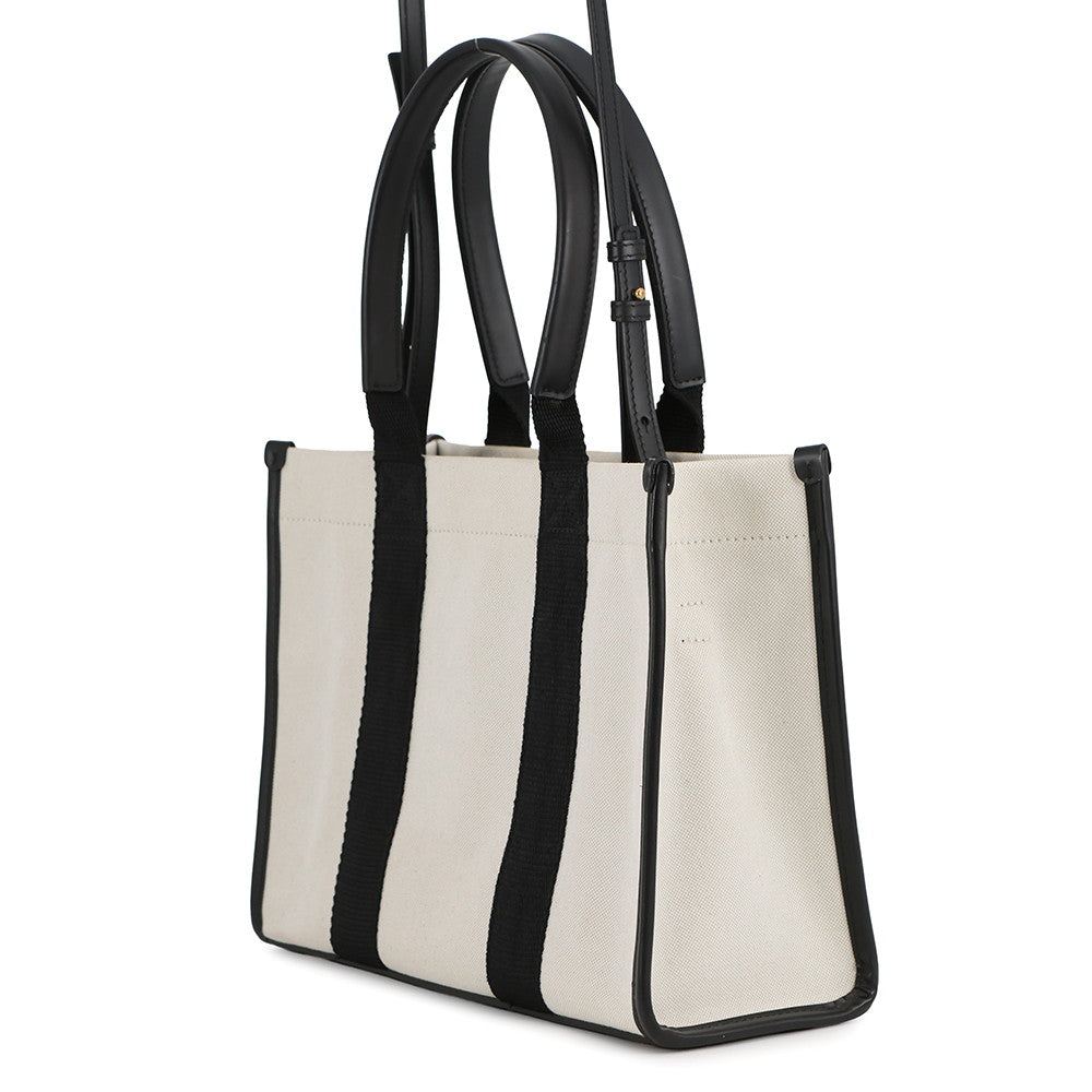 BALENCIAGA Hardware Tote Bag White/Black671402 Canvas Leather Size S