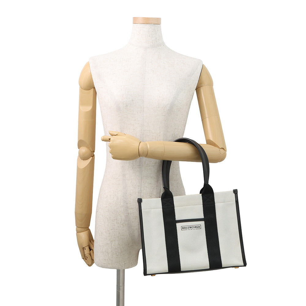 BALENCIAGA Hardware Tote Bag White/Black671402 Canvas Leather Size S