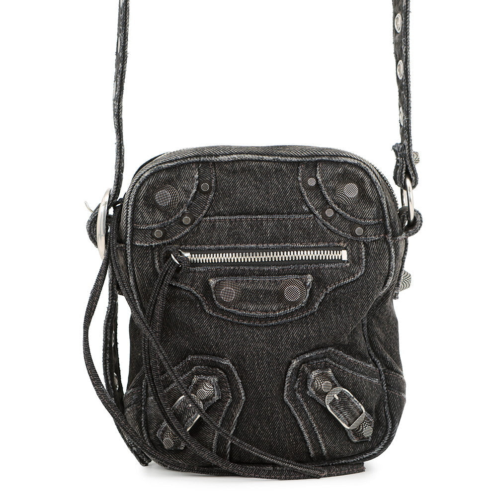 BALENCIAGA Le Cagoule Cross Body Bag Black719065 Denim