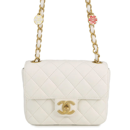 CHANEL Mini Matelasse Medal Chainshoulder Bag WhiteAS3738 Lambskin