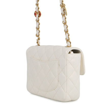 CHANEL Mini Matelasse Medal Chainshoulder Bag WhiteAS3738 Lambskin