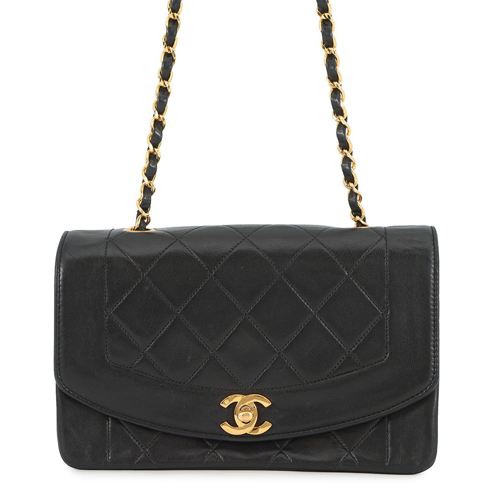 CHANEL Diana Chain Shoulder Bag BlackA01164 Lambskin Size 22