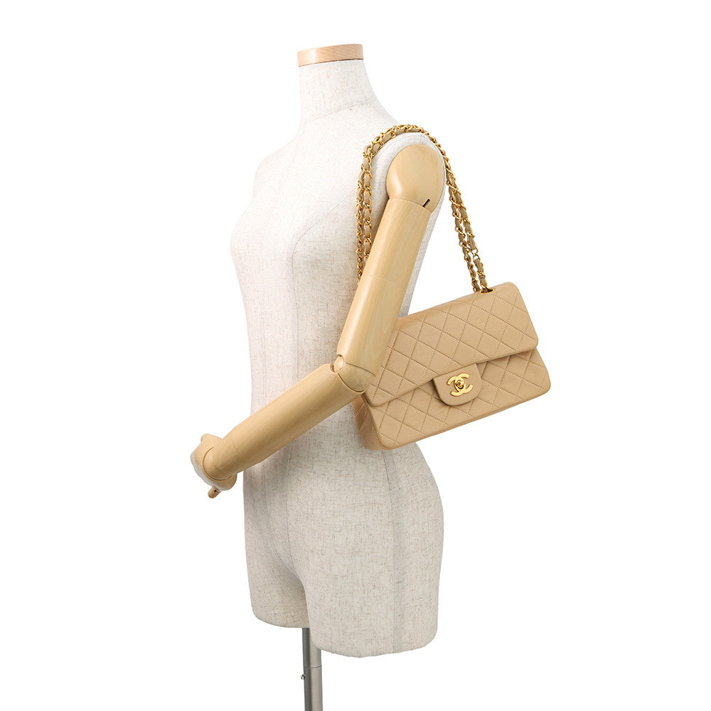 CHANEL Matelasse Chain Shoulder Bag BeigeA01113 Lambskin Size 23