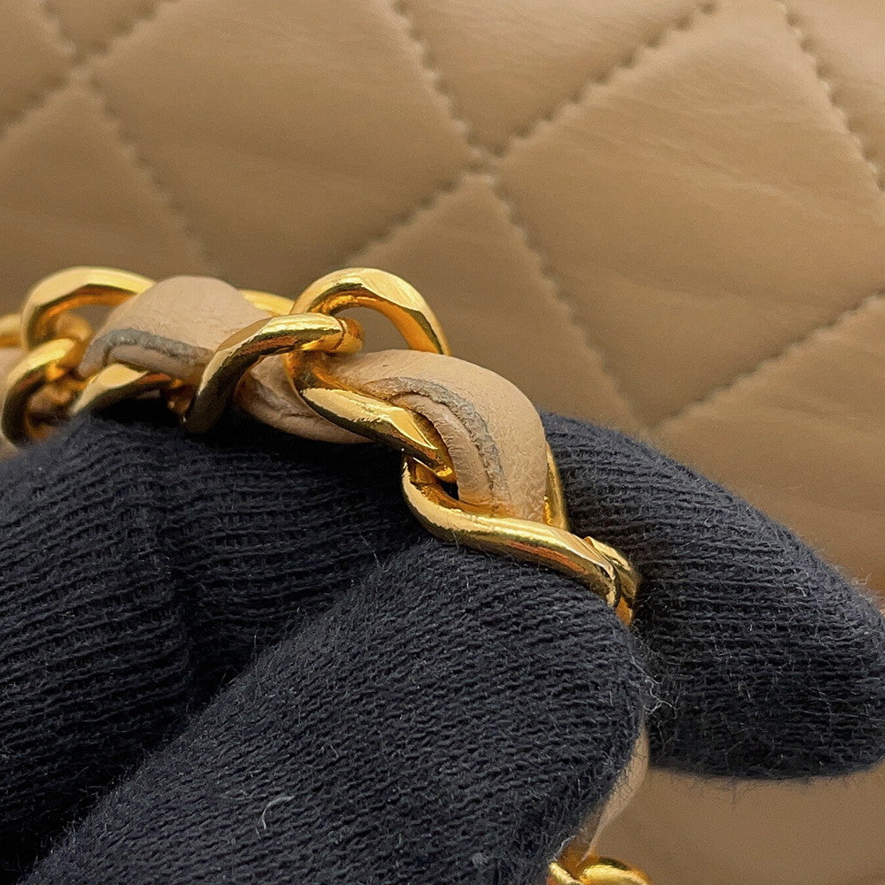 CHANEL Matelasse Chain Shoulder Bag BeigeA01113 Lambskin Size 23