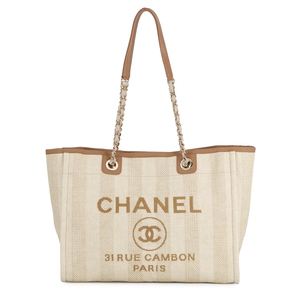 CHANEL Deauville Tote Bag BeigeA67001 Straw Leather Size Medium