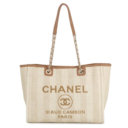 CHANEL Deauville Tote Bag BeigeA67001 Straw Leather Size Medium