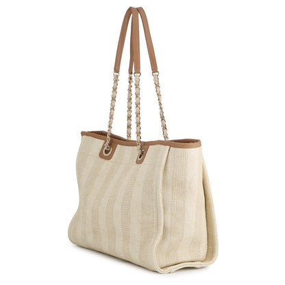 CHANEL Deauville Tote Bag BeigeA67001 Straw Leather Size Medium