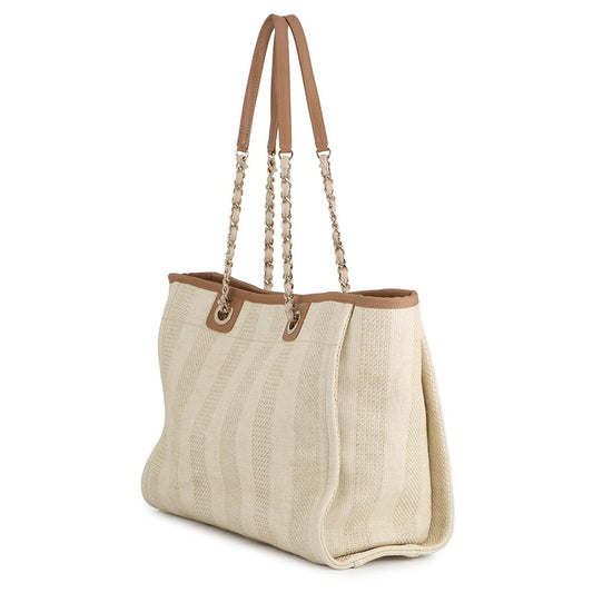 CHANEL Deauville Tote Bag BeigeA67001 Straw Leather Size Medium