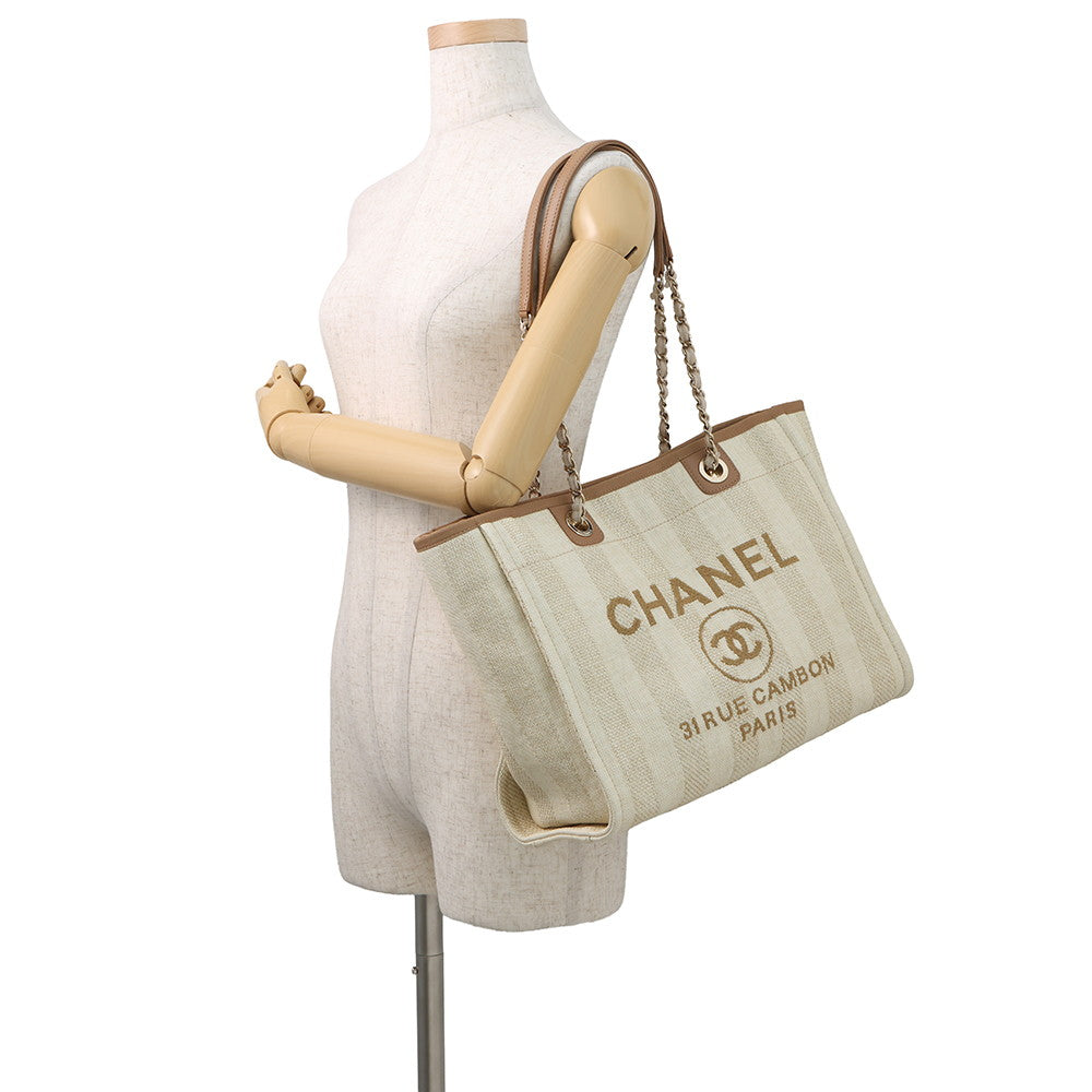 CHANEL Deauville Tote Bag BeigeA67001 Straw Leather Size Medium