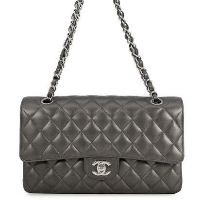 CHANEL Matelasse Chain Shoulder Bag MetalicSilverA01112 Lambskin Size 25