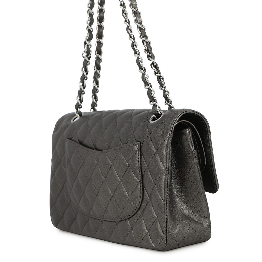 CHANEL Matelasse Chain Shoulder Bag MetalicSilverA01112 Lambskin Size 25