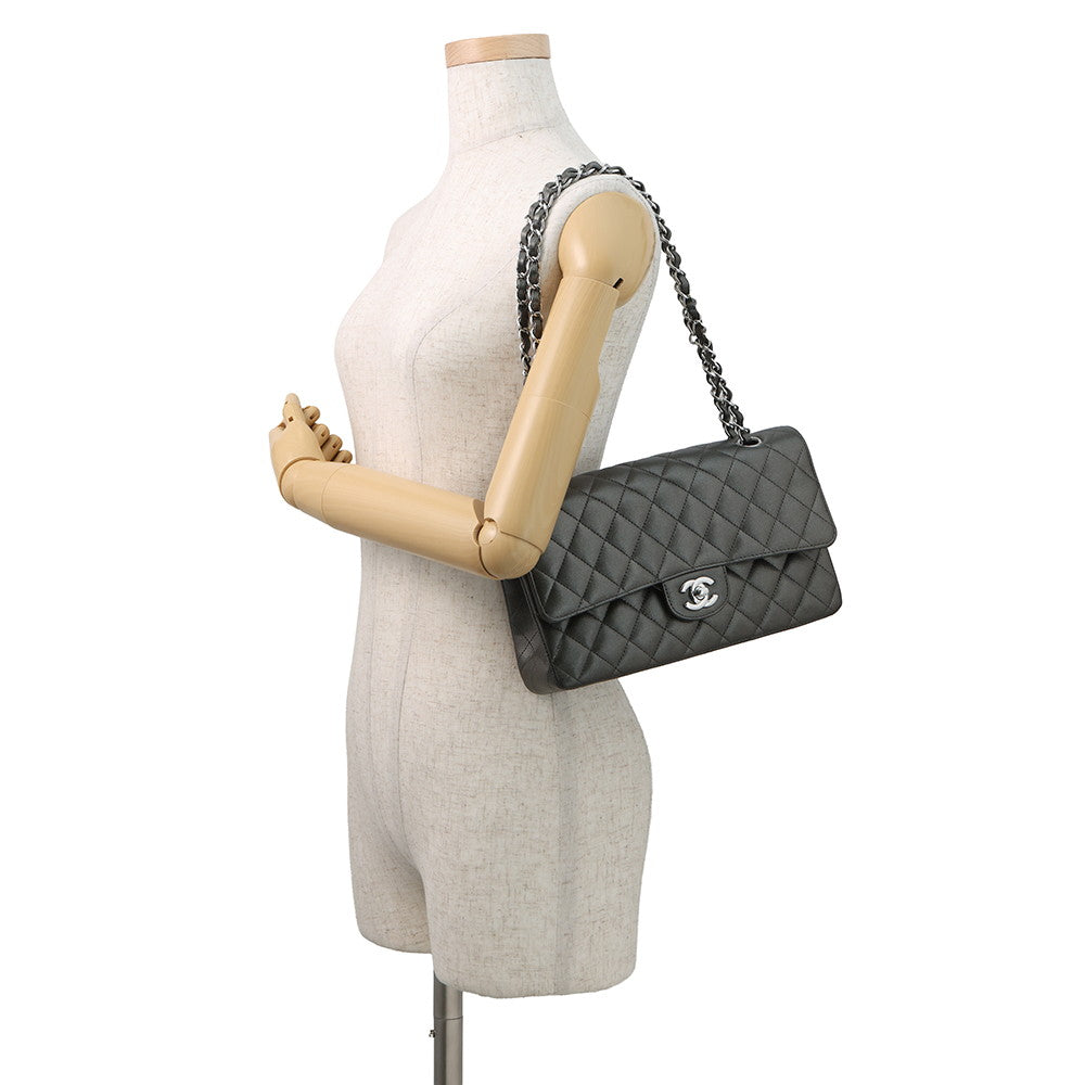 CHANEL Matelasse Chain Shoulder Bag MetalicSilverA01112 Lambskin Size 25