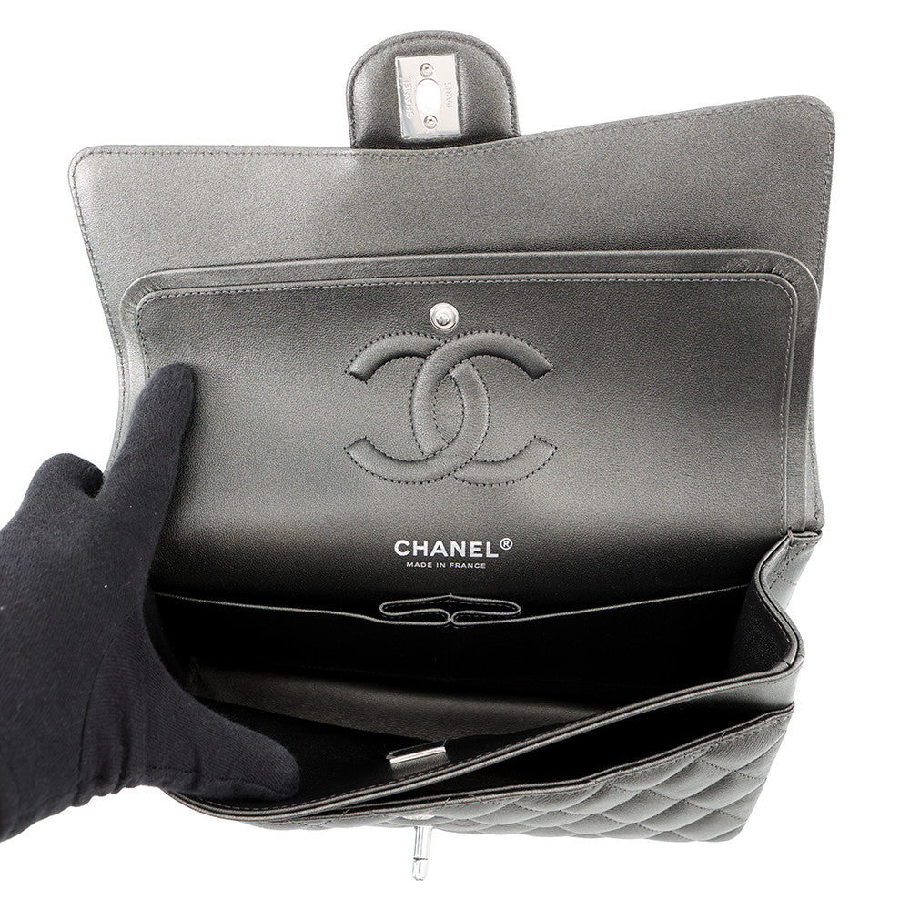 CHANEL Matelasse Chain Shoulder Bag MetalicSilverA01112 Lambskin Size 25