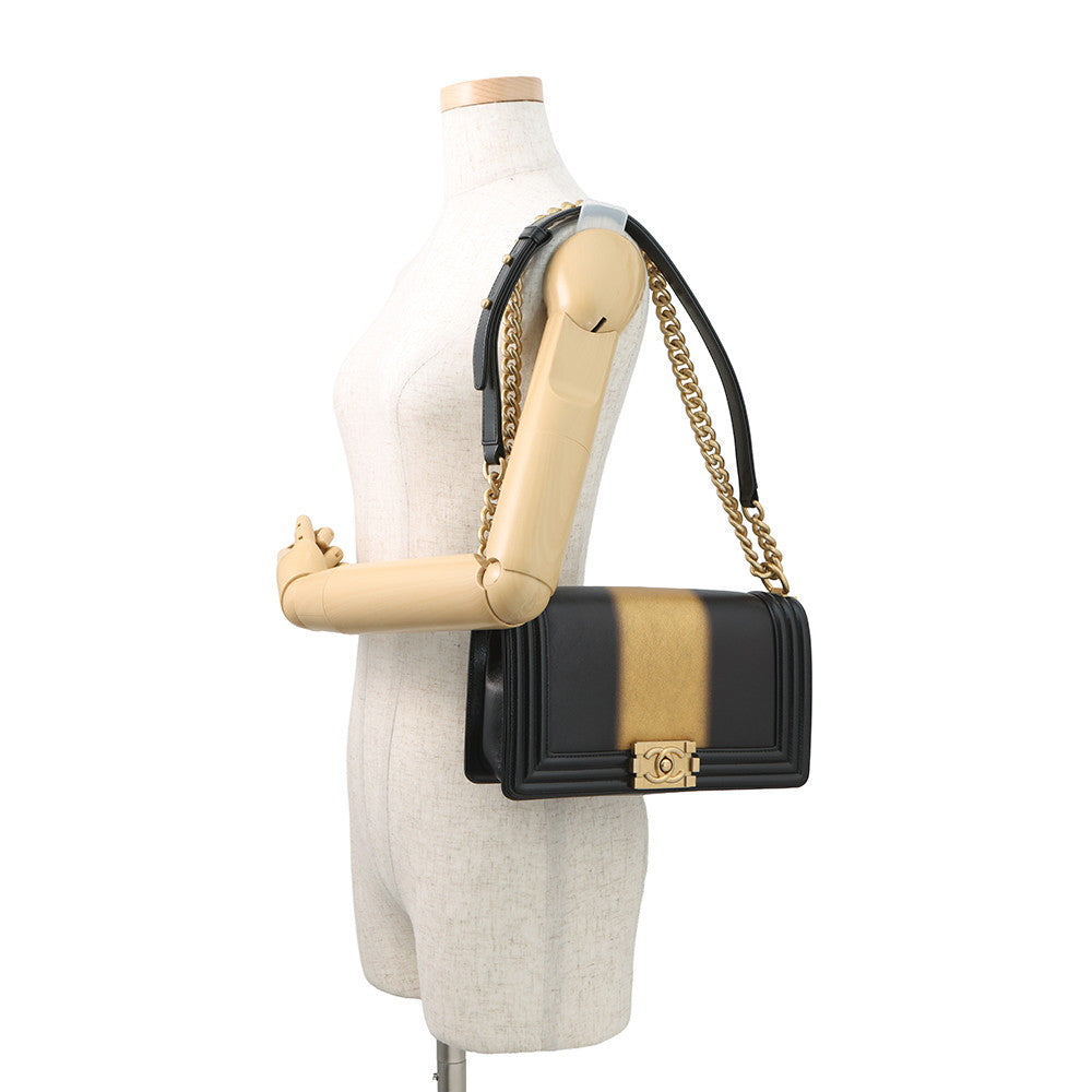 CHANEL Boy Chanel Chain Shoulder Bag Black/GoldA67086 Leather Size 25