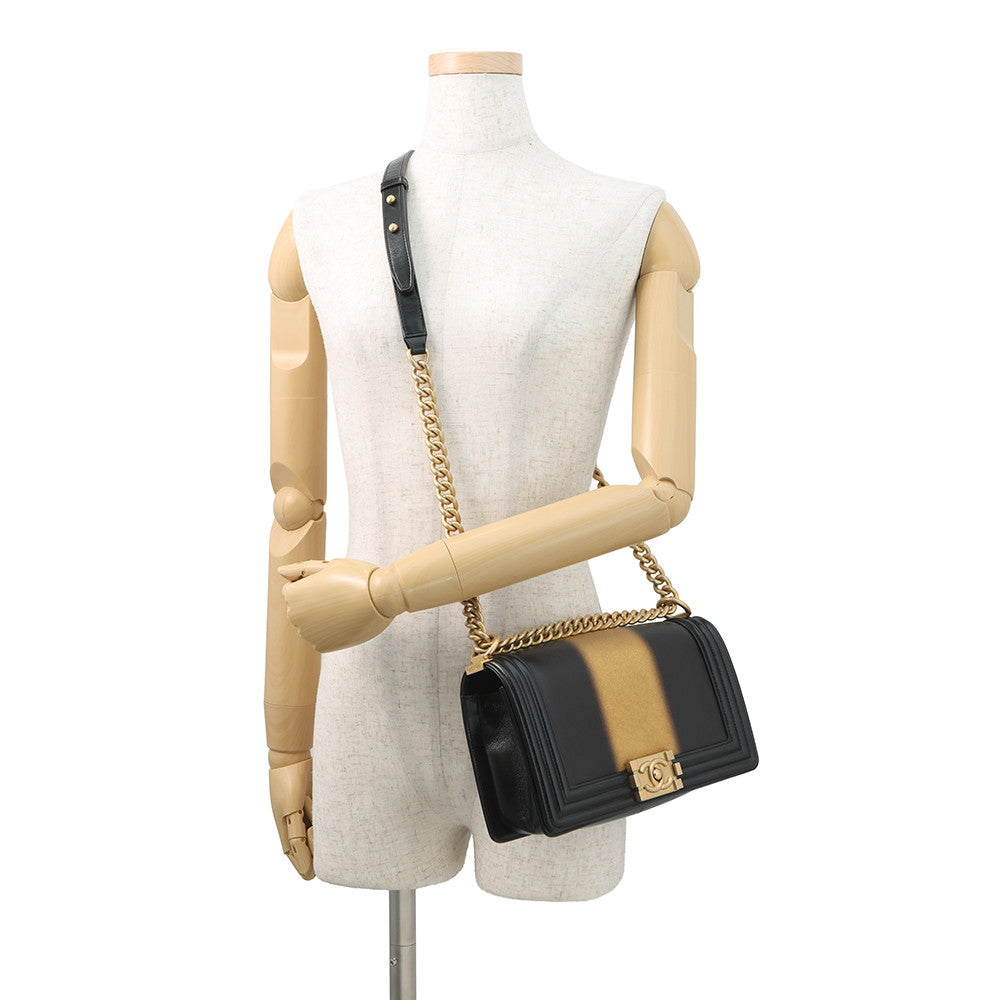 CHANEL Boy Chanel Chain Shoulder Bag Black/GoldA67086 Leather Size 25