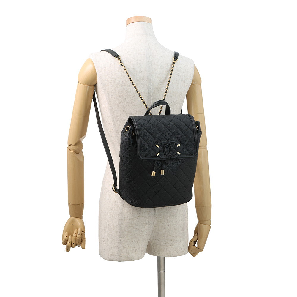 CHANEL Filigree Backpack BlackA57090 Caviar Leather