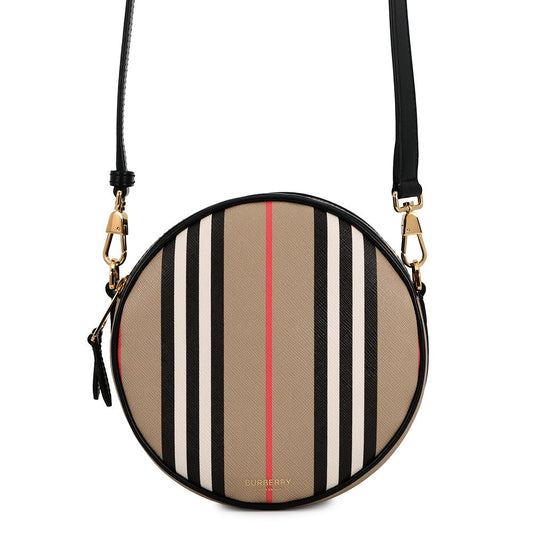 BURBERRY Icon Stripe Louise Bag Beige/Black/White8051846 PVC