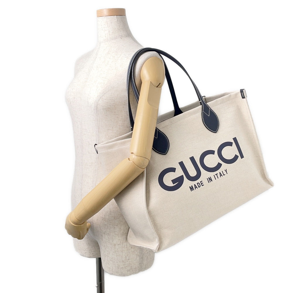 GUCCI Gucci Print Tote Bag Ivory/Navy772176 Canvas Leather