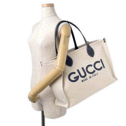 GUCCI Gucci Print Tote Bag Ivory/Navy772176 Canvas Leather