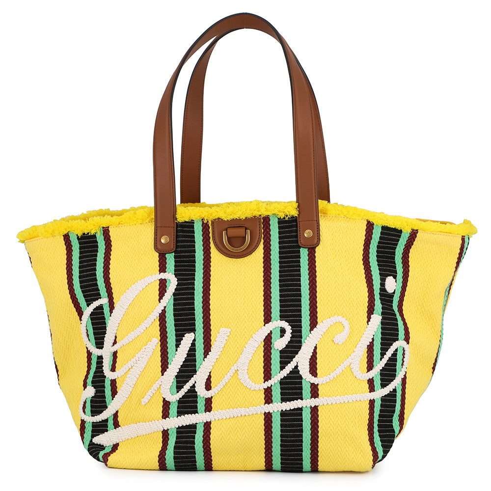 GUCCI Logo Tote Bag Yellow/Multicolor818771 Canvas Leather