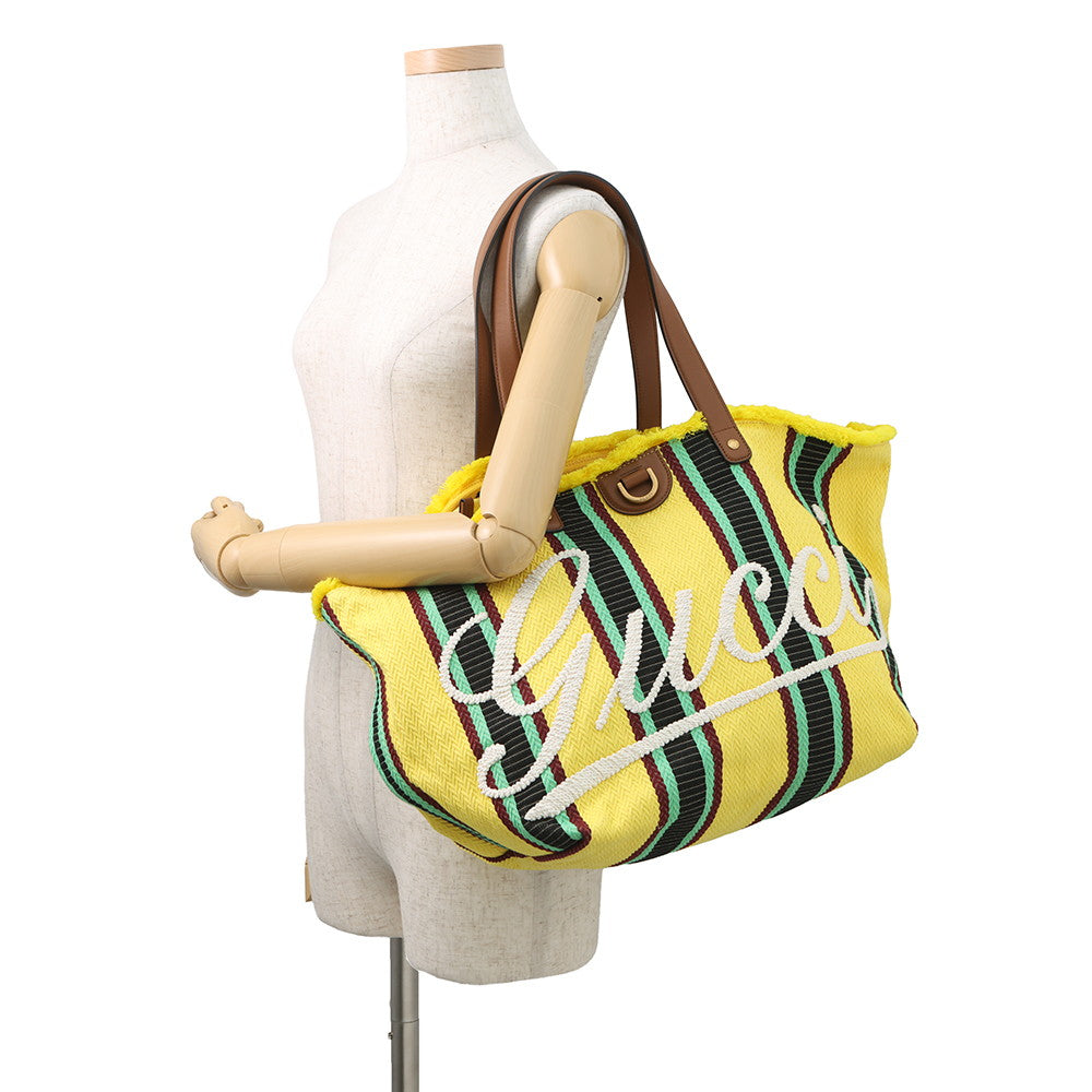 GUCCI Logo Tote Bag Yellow/Multicolor818771 Canvas Leather